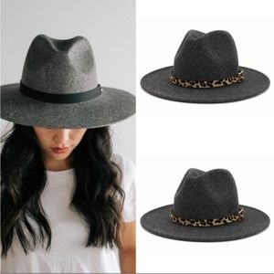 Dark Grey Wool Felt Fedora Panama Hats with Removable Band